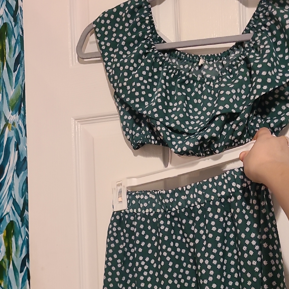 SHEIN Green Floral Two-Piece Set